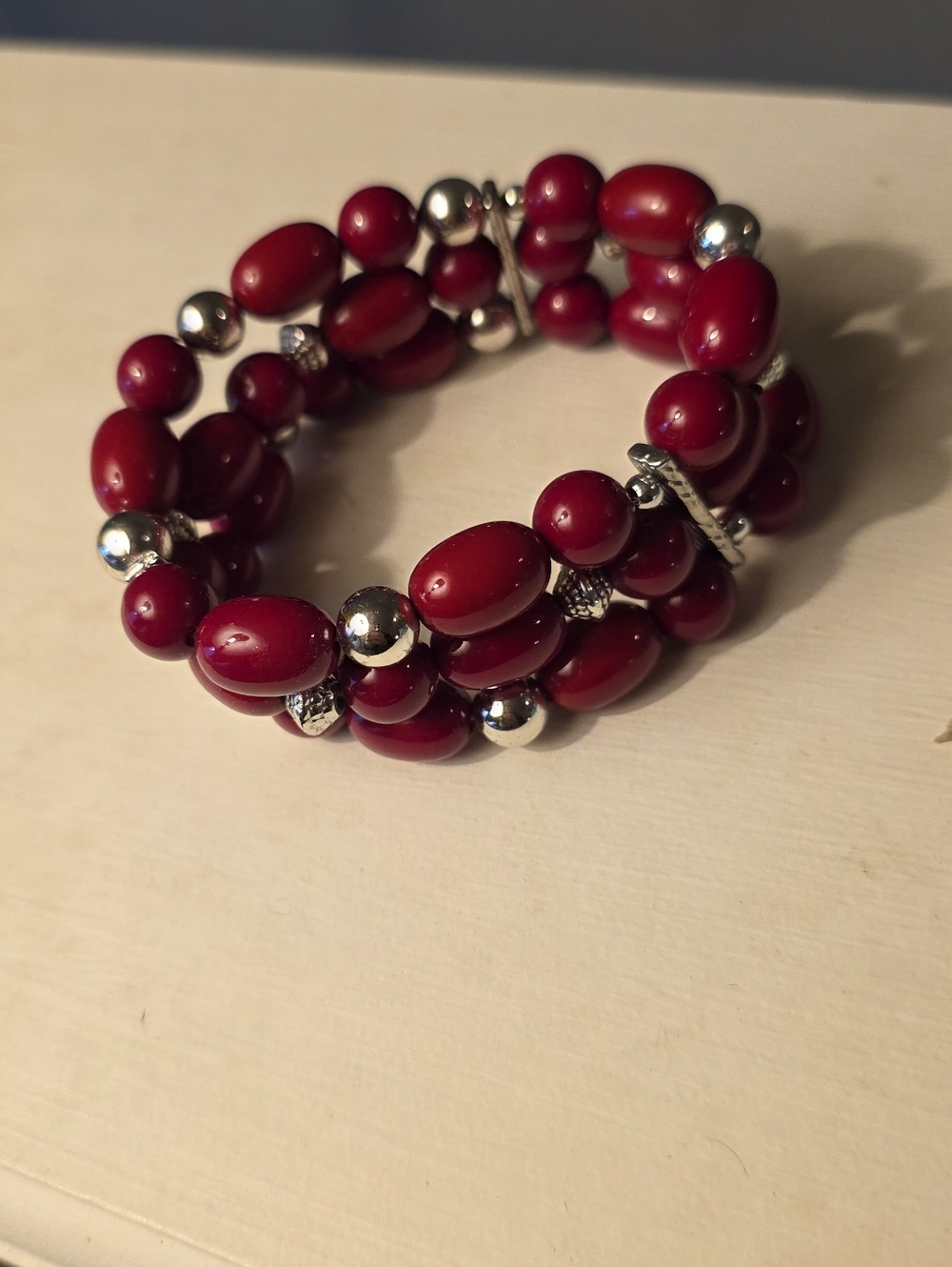 Red Beaded Multi-Strand Stretch Bracelet